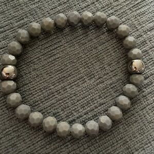 Gray Faceted Crystal Stretch Bracelet w/ Silver Accent Beads – Handmade Unisex